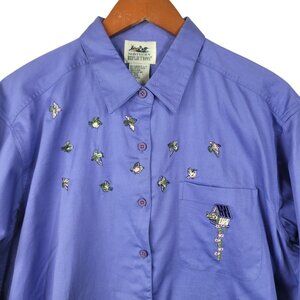 NEW Northern Reflections Shirt Large Embroidered Blue Button Bird House Vintage